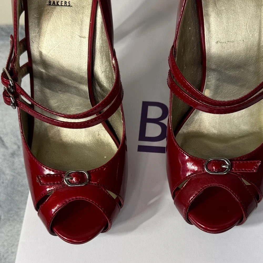 Bakers “Kristine” Red Patent Leather Peep Toe Stiletto Heels - Size 7